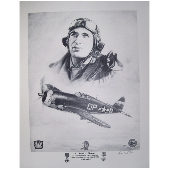 Lt Steve N Pisanos pencil print and his WW2 aircraft