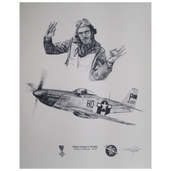 Pencil print Major George E Preddy and his WW2 aircraft Cripes A'Mighty 3rd