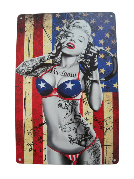 PATRIOTIC AMERICAN Metal Wall Sign with Marilyn Monroe