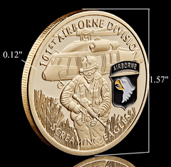 US Military 101st Airborne Division Collectors Challenge Coin - coin size 1.57" tall by 0.12" diameter edge