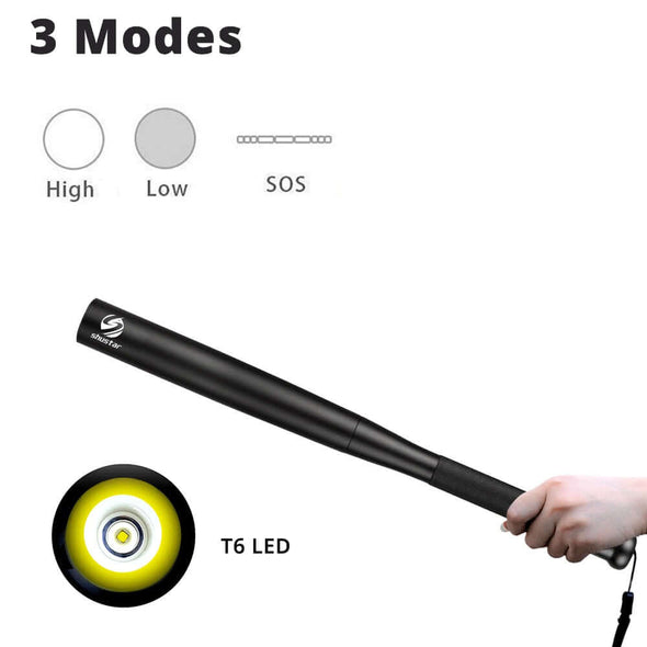 Baseball Bat Style LED Flashlight - light modes, high, low and SOS