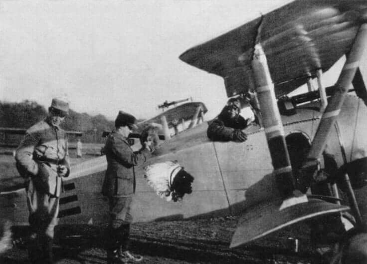 Lafayette Escadrille biplane with Native Indian Chief's head painted on fuselage