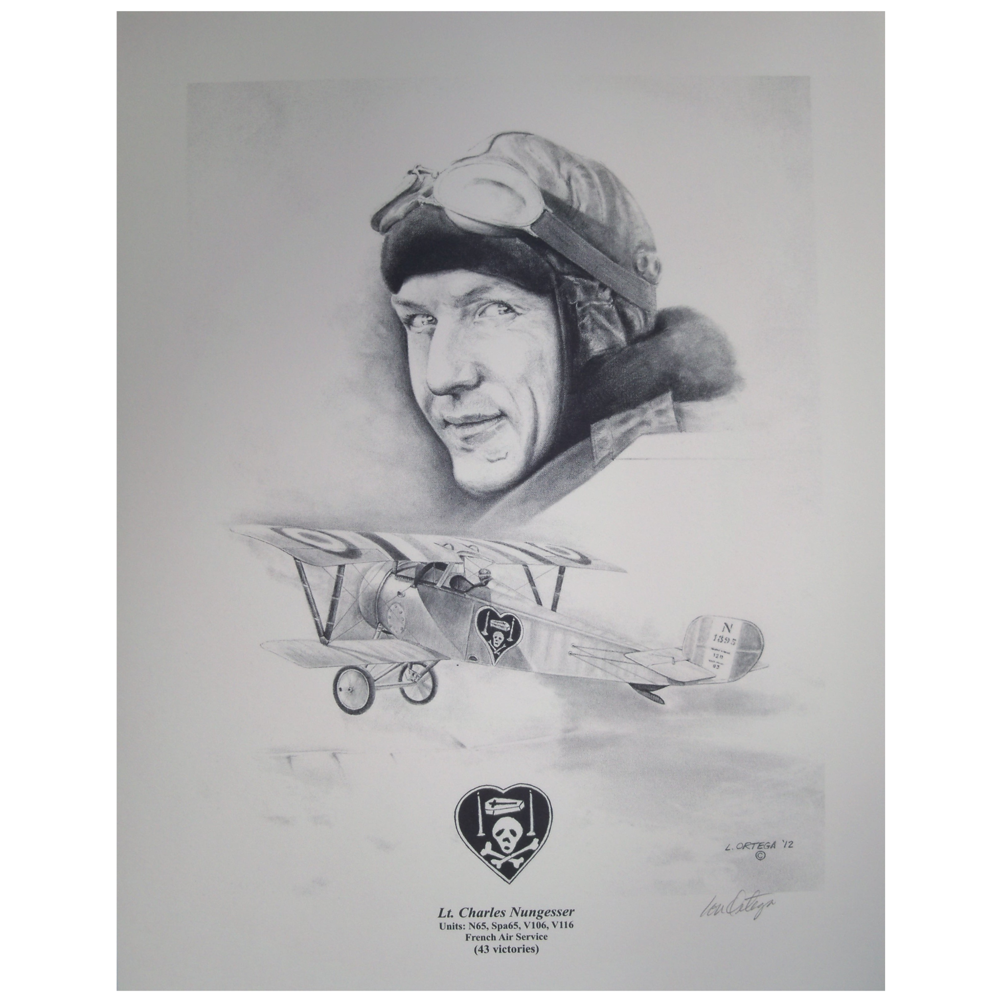 black and white pencil artwork print of Lt Col Francis Gabreski WW2 pilot