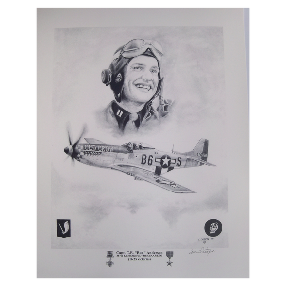 Pencil print Captain Bud Anderson and his aircraft Old Crow he flew in WW2