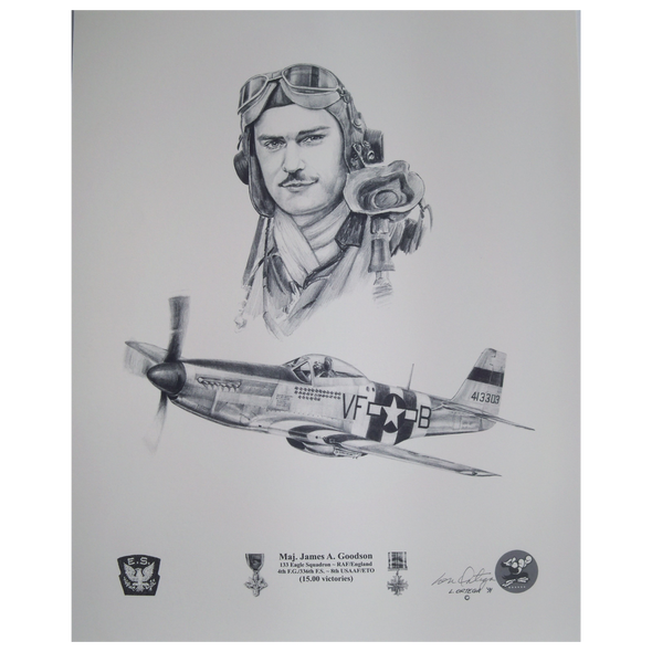 Pencil print Major James A Goodson 133 Eagle Squadron pilot and USAAF 336th pilot WW2