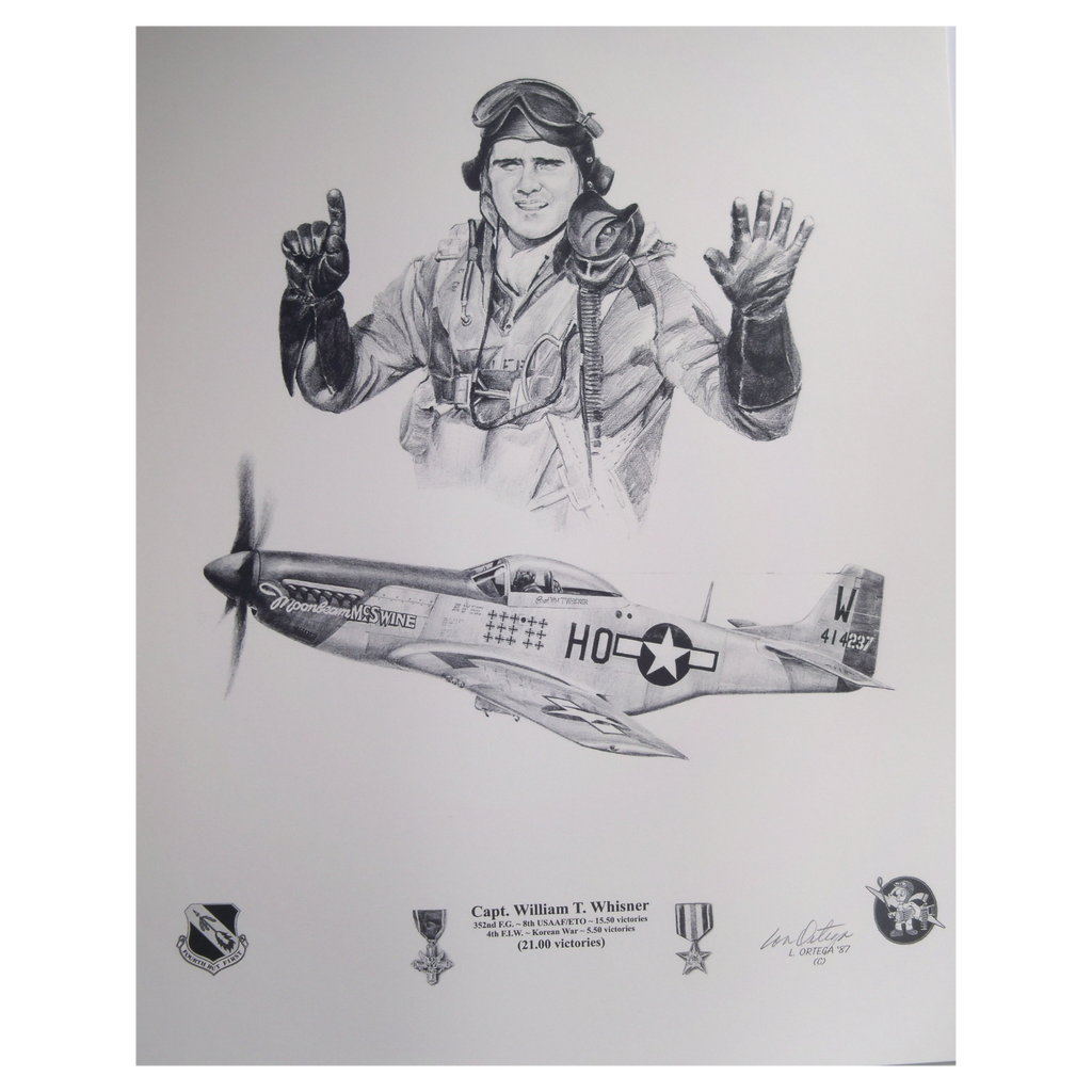 Pencil print Captain William T Whisner and his aircraft Moonbeam McSwine he flew during WW2