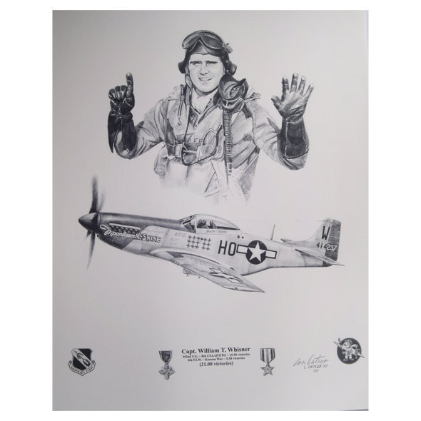 Pencil print Captain William T Whisner and his aircraft Moonbeam McSwine he flew during WW2