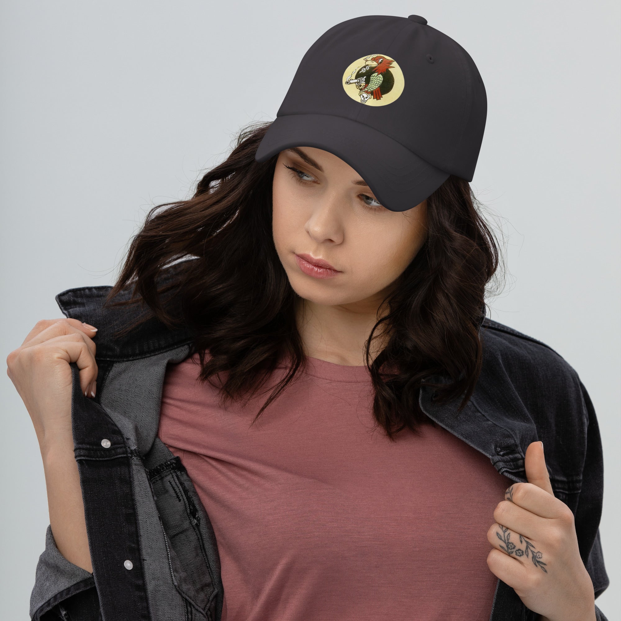 The Scraggy Parrot of George Rarey .WW2 P47 ,379th fs Vintage premium dad hat