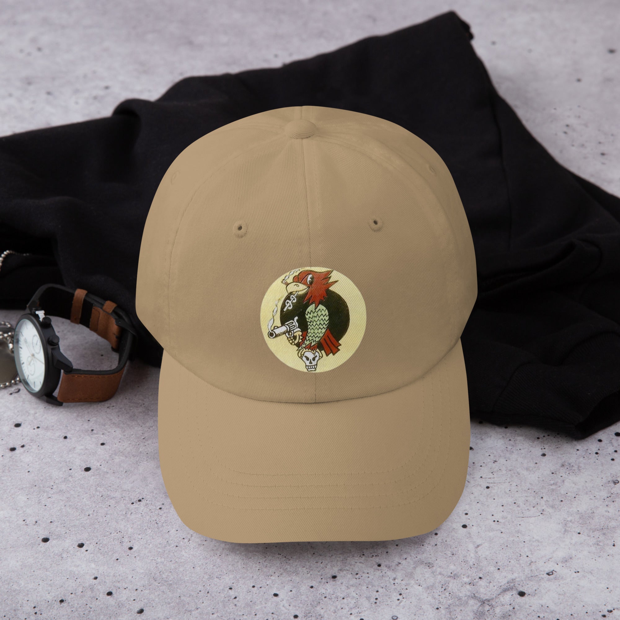 The Scraggy Parrot of George Rarey .WW2 P47 ,379th fs Vintage premium dad hat