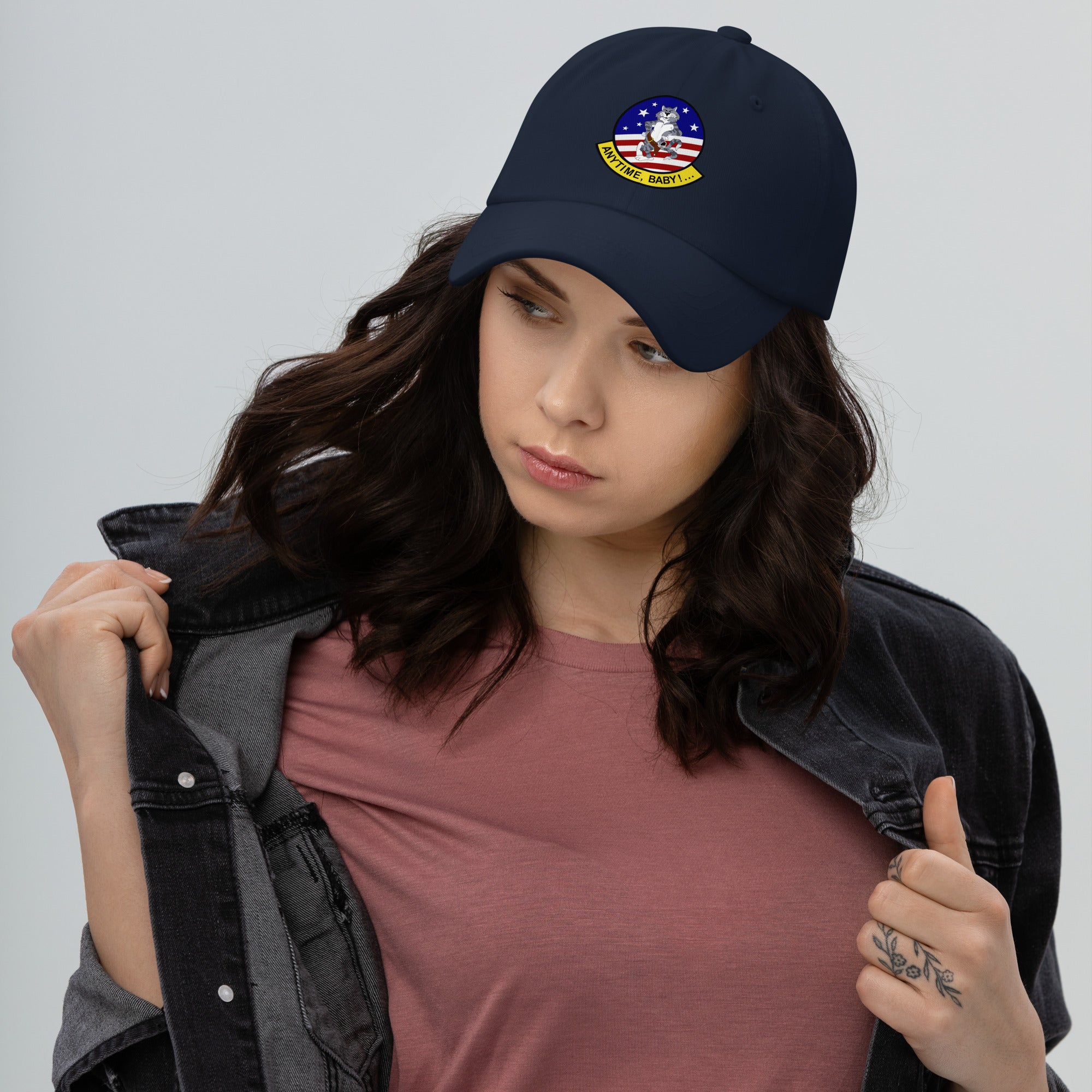 F-14 Tomcat "Anytime Baby" Dad Hat – Naval Aviation premium Baseball Cap