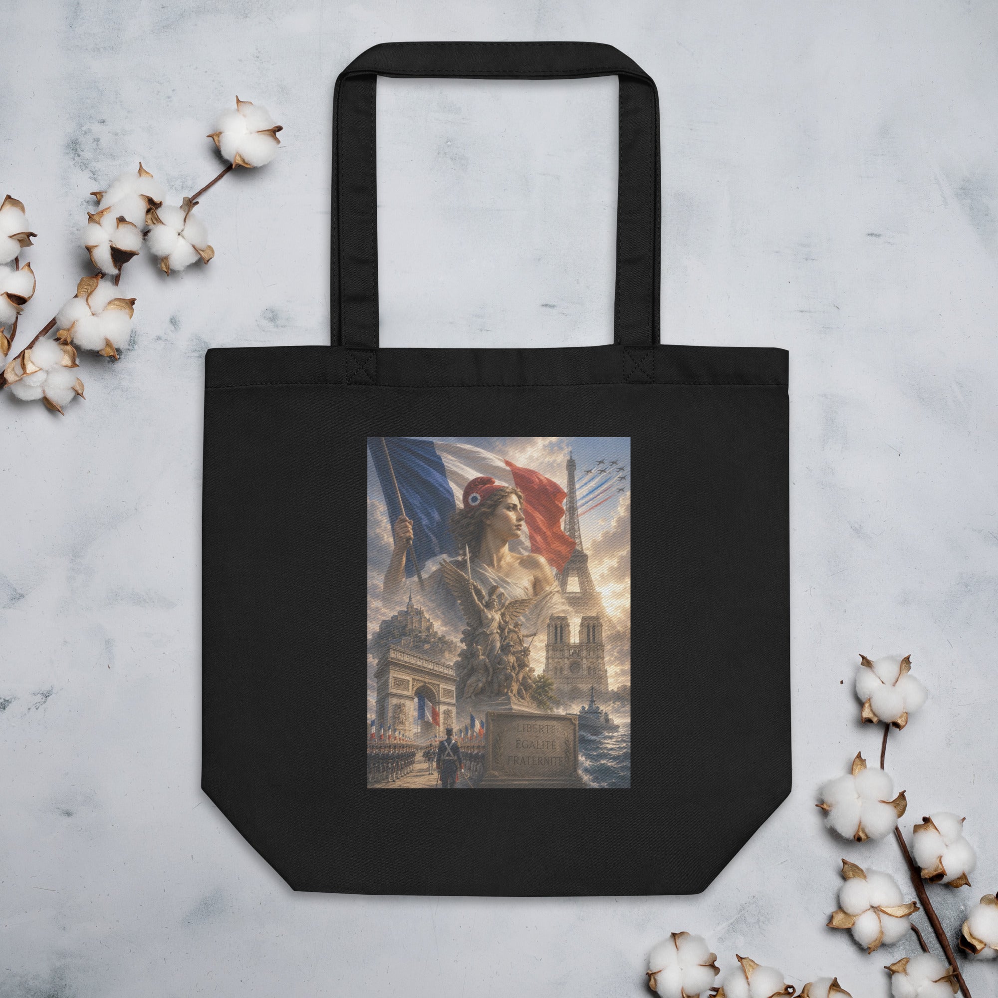 French Patriotic Eco Cotton Tote Bag – Marianne, Eiffel Tower, Arc de Triomphe