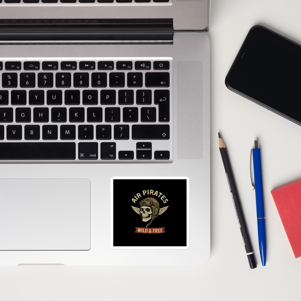 Air Pirates Wild & Free Vintage Retro Skull with Pilot Helmet, Goggles and Wings vinyl sticker