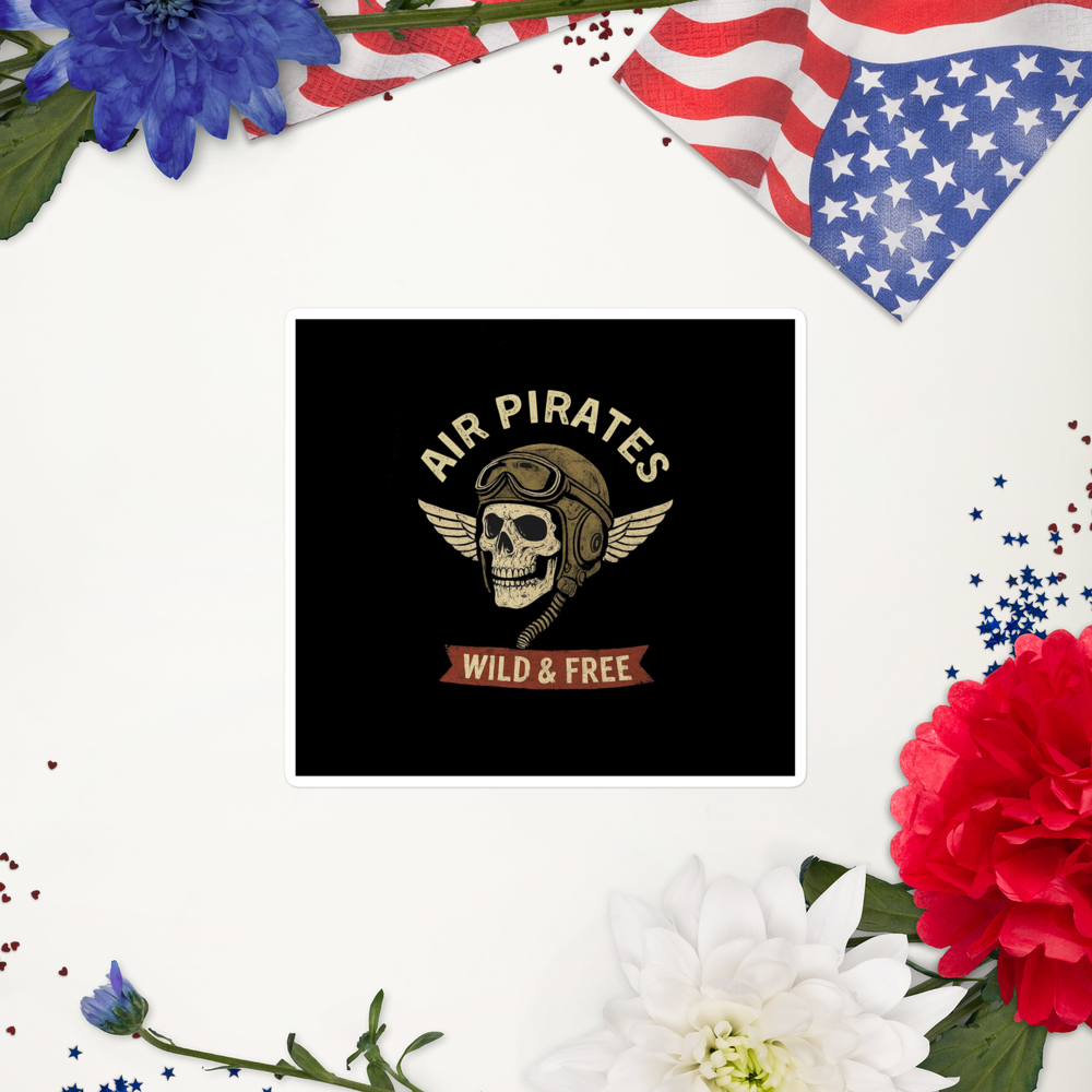 Air Pirates Wild & Free Vintage Retro Skull with Pilot Helmet, Goggles and Wings vinyl sticker