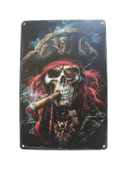 Letrero de pared metálico con esqueleto pirata peculiar y divertido