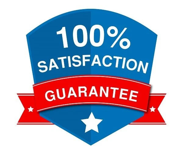 100% satisfaction guarantee badge with blue and red design