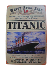 Letrero de pared metálico estilo vintage de la línea de estrellas blancas del Titanic