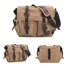 Canvas and Leather Crossbody Messenger Bag