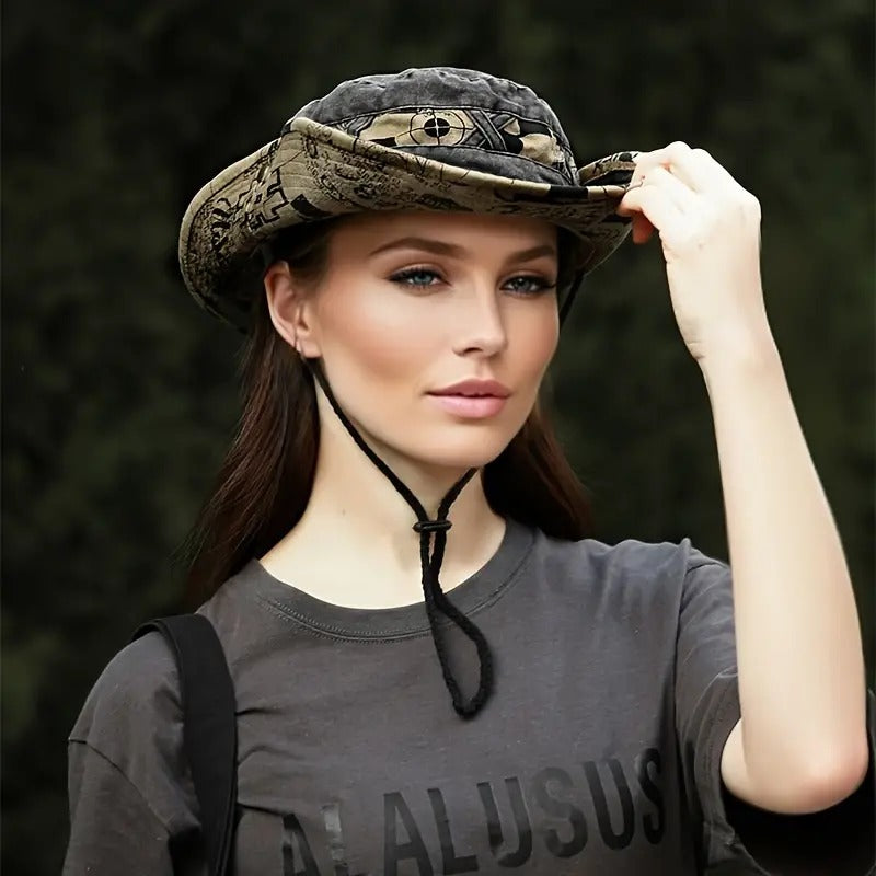 Vintage Distressed  Printed Bucket Boonie Hat for men and women