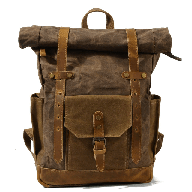 Vintage Style Oil Wax Canvas Daypack - dark brown and tan