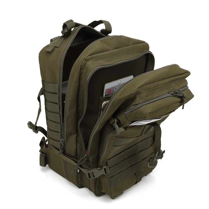 50L Large Capacity Military Style MOLLE Tactical Backpack view of all pockets open