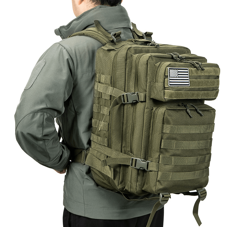 50L Large Capacity Military Style MOLLE Tactical Backpack view of man wearing backpack