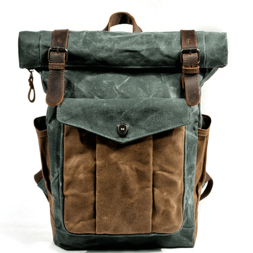 Vintage Style Oil Wax Canvas Daypack - Lake green