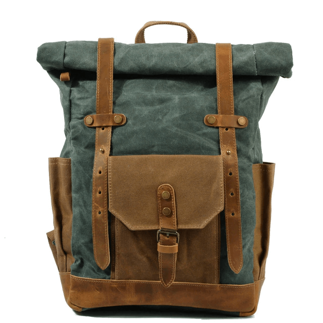 Vintage Style Oil Wax Canvas Daypack - wood green and tan