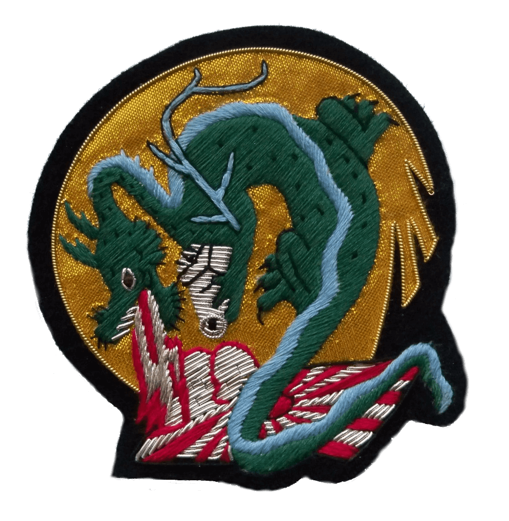 Gold background circle shaped patch with green dragon in center