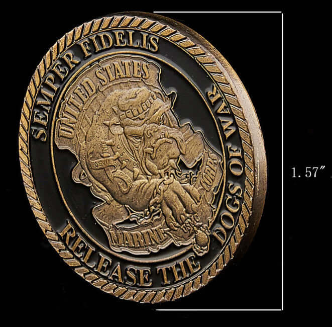 U.S. Marines Bronze Collectors Challenge Coin - back of coin showing size length 1.57"