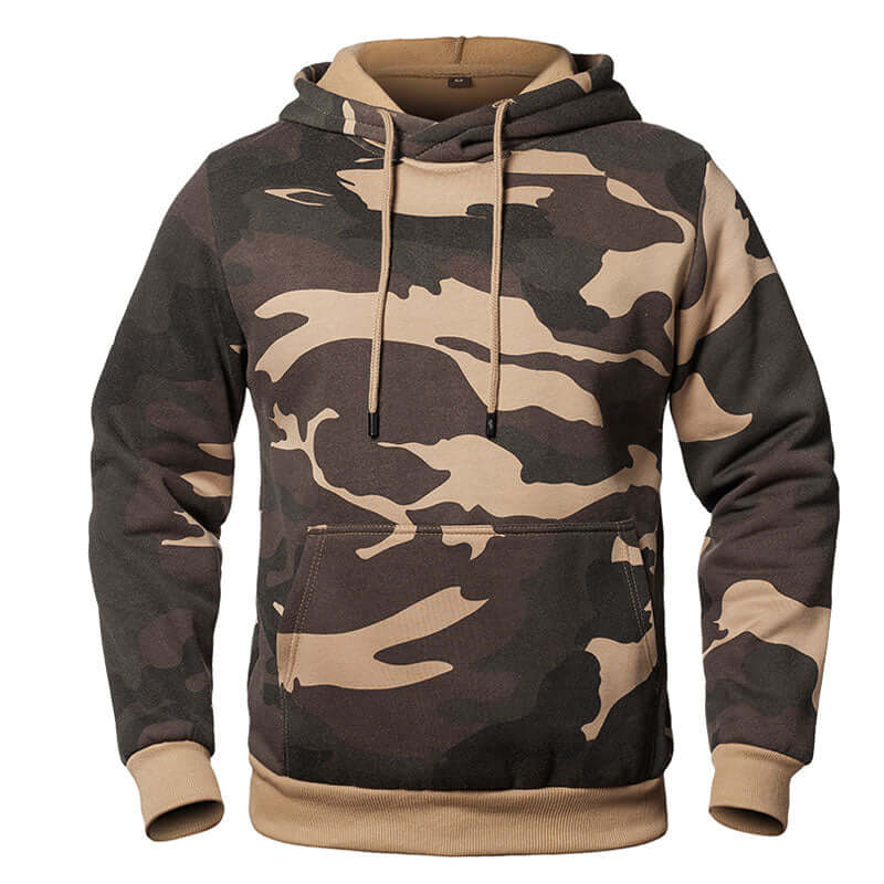 Camouflage Hoodie With Large Front Pocket - desert khaki front view 