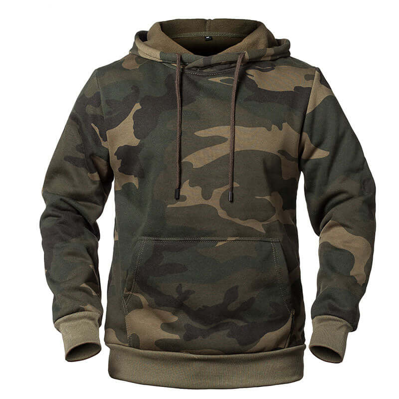 Camouflage Hoodie With Large Front Pocket - jungle camo front view