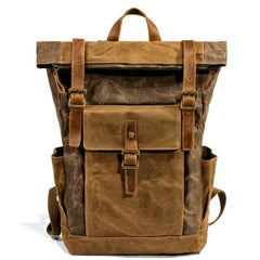 Vintage Style Oil Wax Canvas Daypack - coffee and tan