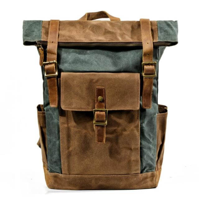 Vintage Style Oil Wax Canvas Daypack - lake green and tan