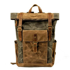 Vintage Style Oil Wax Canvas Daypack - wood green and tan