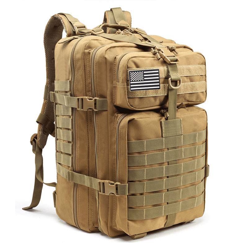 50L Large Capacity Military Style MOLLE Tactical Backpack khaki color