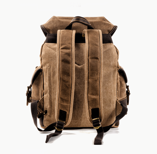 Waxed Canvas Vintage Style Backpack back view of adjustable shoulder straps