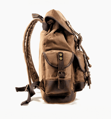 Waxed Canvas Vintage Style Backpack side view of backpack