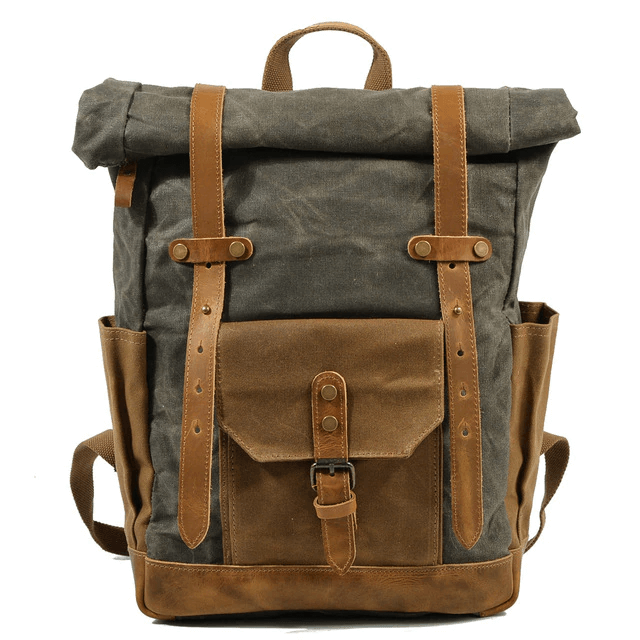 Vintage Style Oil Wax Canvas Daypack - grey and tan