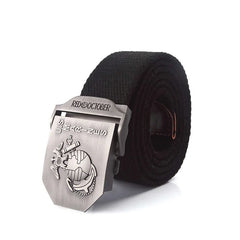 Mens Canvas Belt with US Marines Alloy Buckle - black