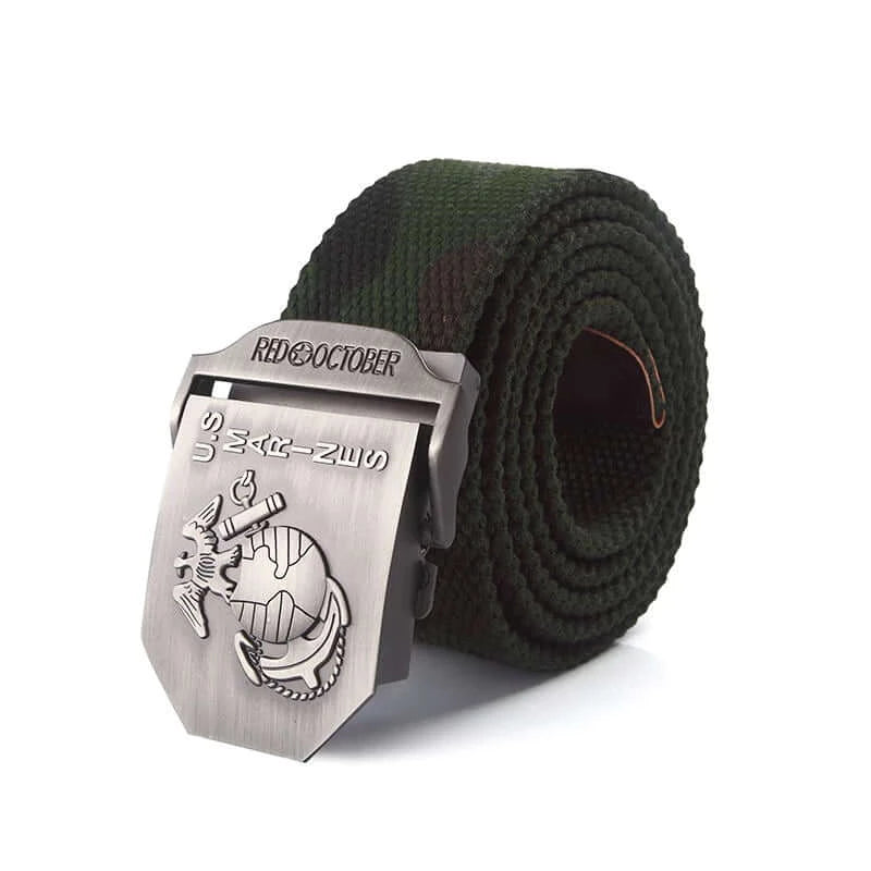 Mens Canvas Belt with US Marines Alloy Buckle - jungle camo 