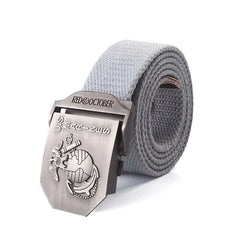 Mens Canvas Belt with US Marines Alloy Buckle - light grey 