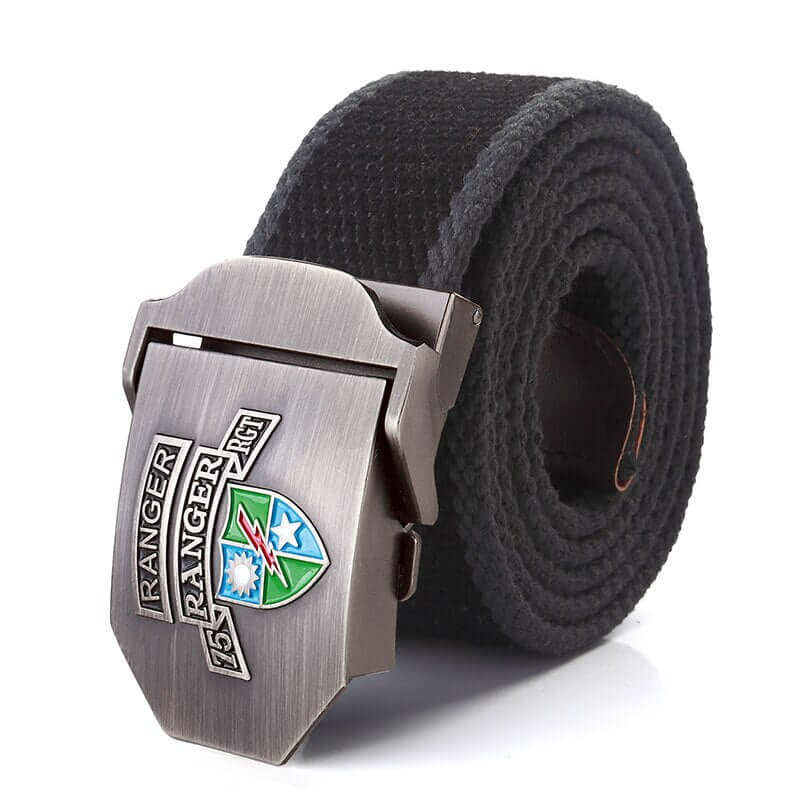 Mens Braided Canvas Belt with US 75th Ranger Regiment Alloy Buckle