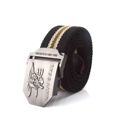 Mens Braided Canvas Belt with Navy Seal Alloy Buckle