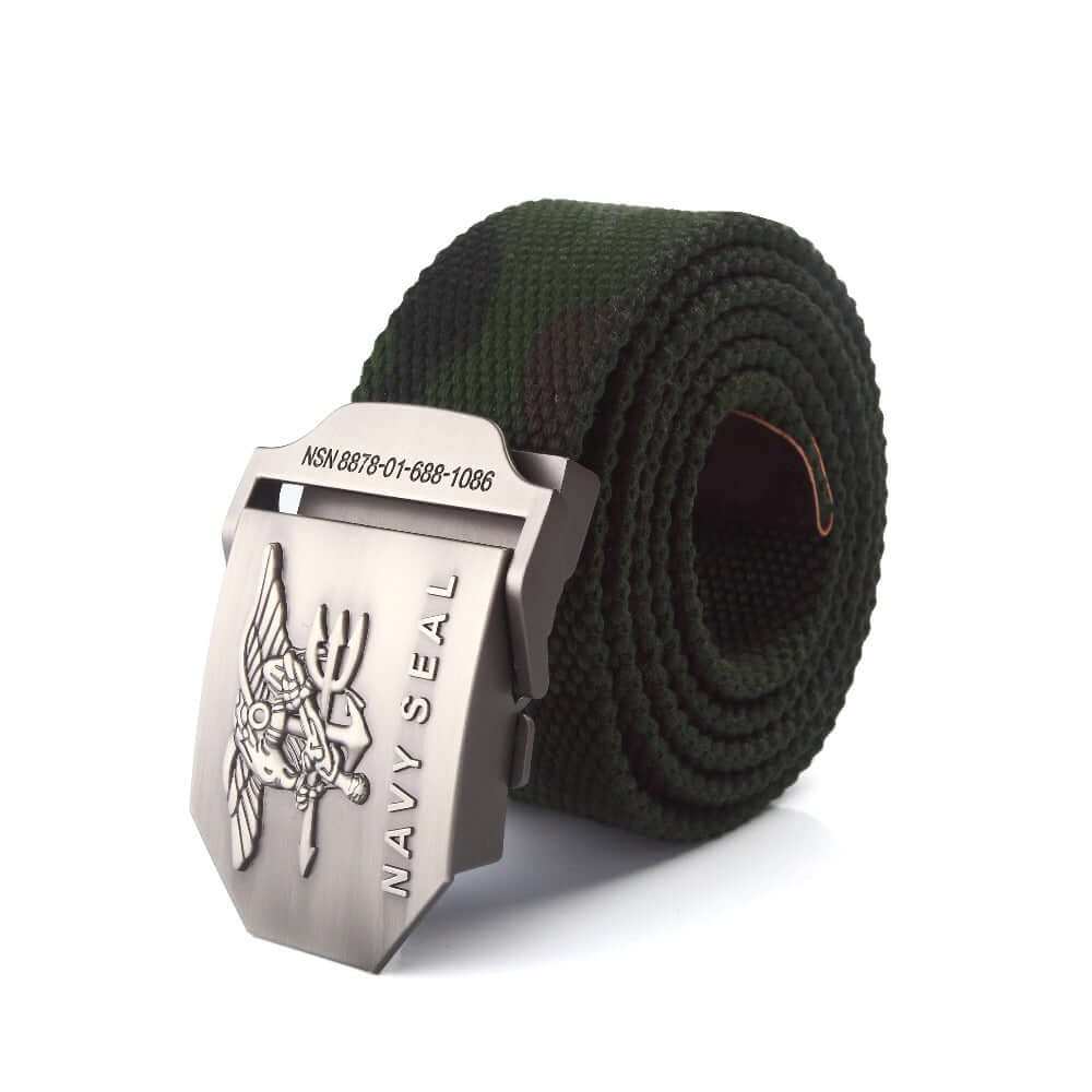 Mens Braided Canvas Belt with Navy Seal Alloy Buckle