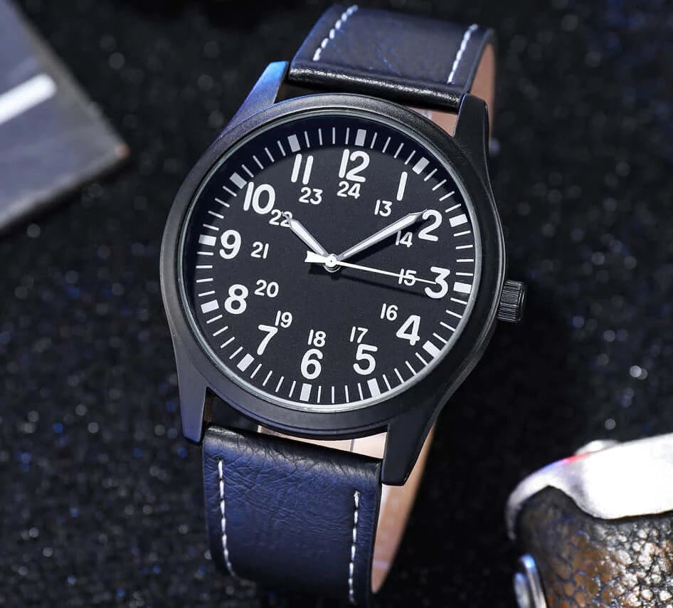 Easy Read Pilot Watch with Japanese Quartz Movement - blue strap black case