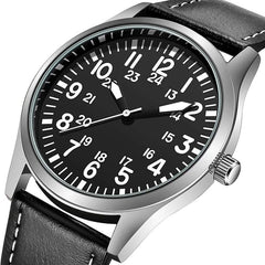 Easy Read Pilot Watch with Japanese Quartz Movement - close up view of dial and case
