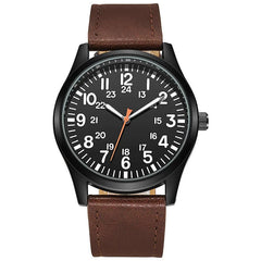 Easy Read Pilot Watch with Japanese Quartz Movement - brown strap black case