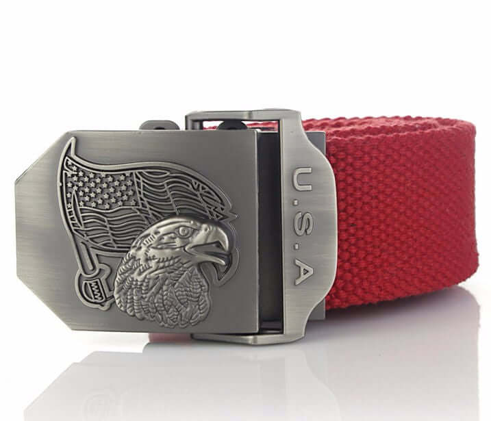 Mens Canvas Belt with USA Eagle Buckle