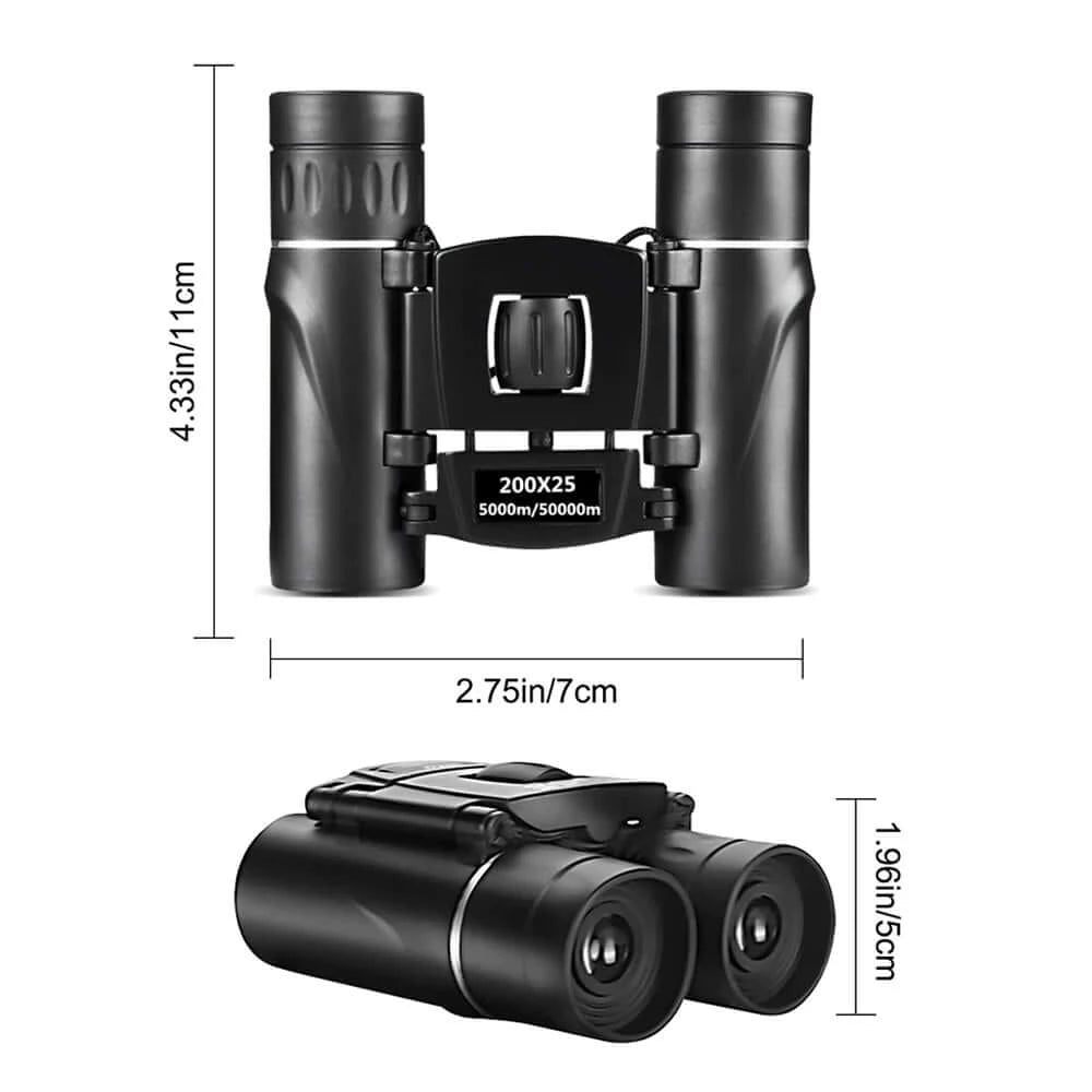 Long Range Folding Binoculars with Night Vision - size view 4.33 inches / 11 cm height, 2.75 inches / 7 cm width, 1.96 inches / 5 cm depth