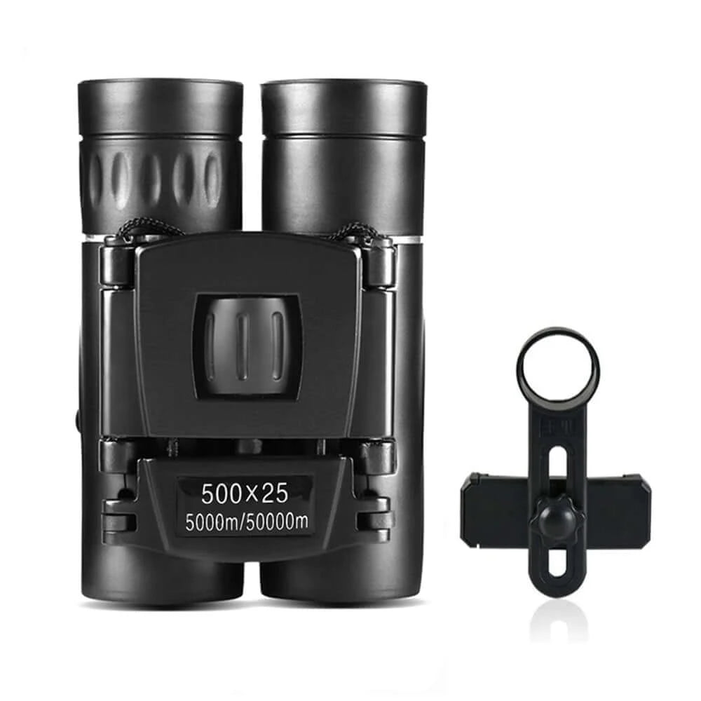 Long Range Folding Binoculars with Night Vision - 500x25 front view with camera holder